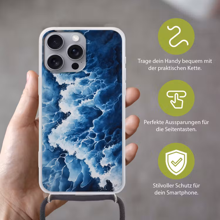Golven - Blauw - Schuim Hoesje iPhone 16 Pro Max met koord klein -sfeer2_DE
