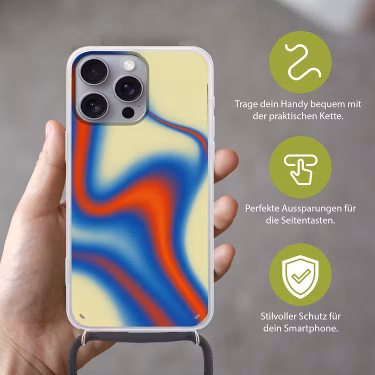 Golven - Kleurrijk - Abstract Hoesje iPhone 16 Pro Max met koord klein -sfeer2_DE