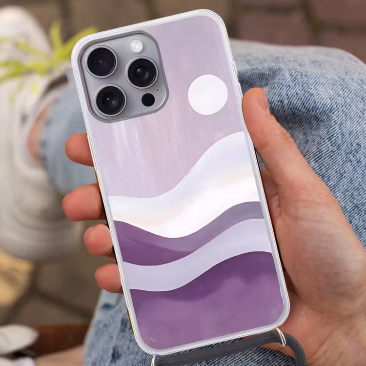 Golven - Heuvels - Abstract - Paars Hoesje iPhone 16 Pro Max met koord klein -sfeer3