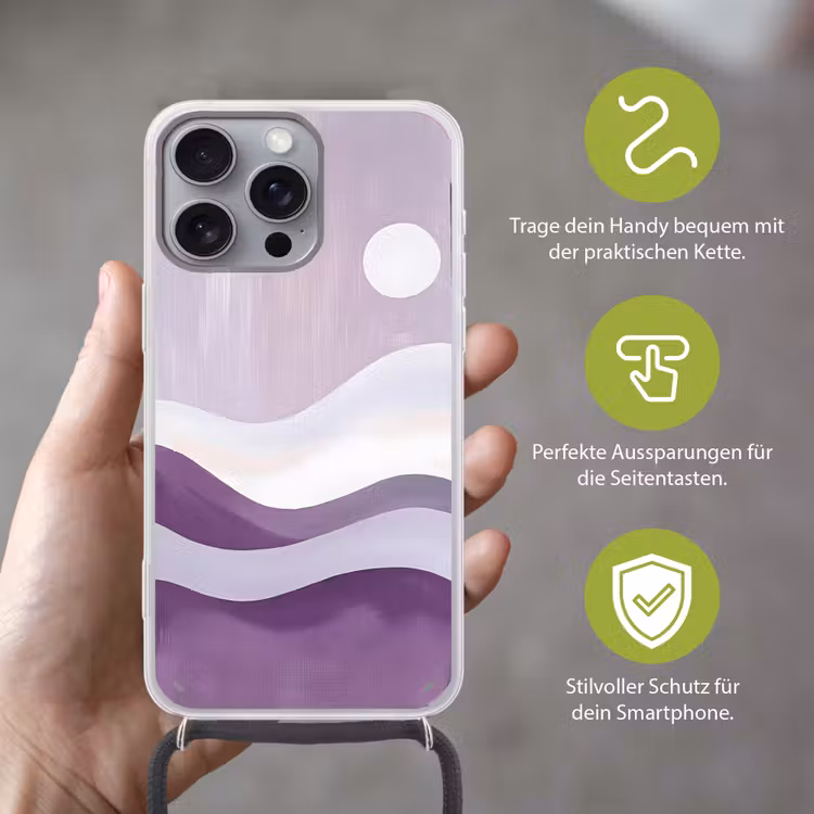 Golven - Heuvels - Abstract - Paars Hoesje iPhone 16 Pro Max met koord klein -sfeer2_DE