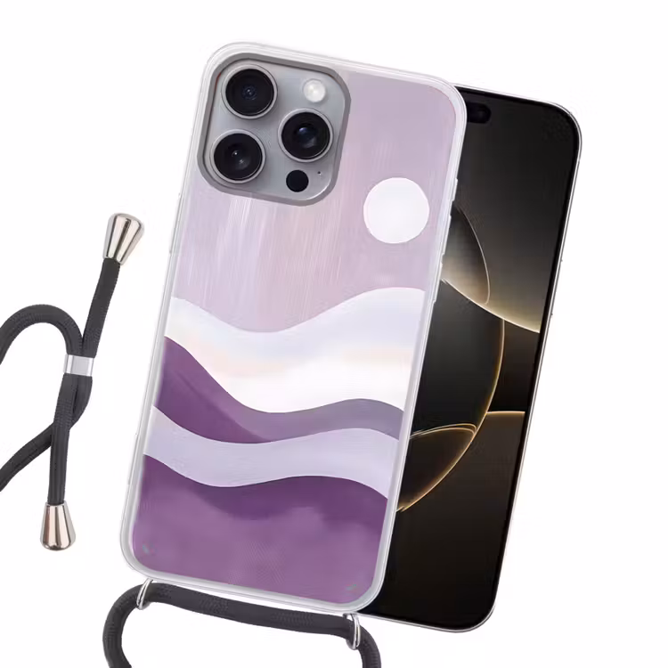 Golven - Heuvels - Abstract - Paars Hoesje iPhone 16 Pro Max met koord klein -sfeer1