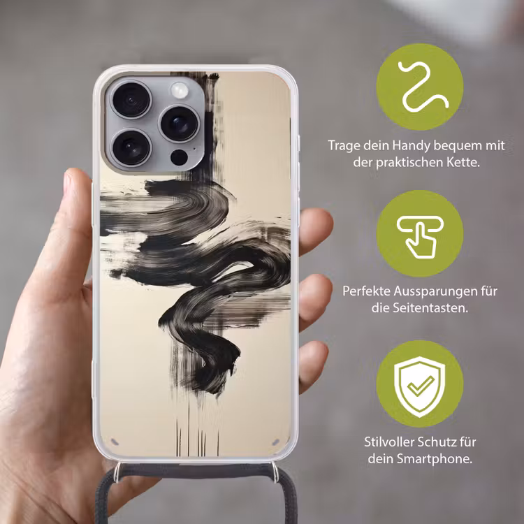 Golven - Penseelstreken - Beige - Minimalistisch Hoesje iPhone 16 Pro Max met koord klein -sfeer2_DE