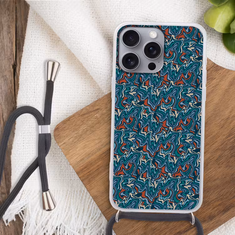 Golven - Retro - Blauw - Patroon Hoesje iPhone 16 Pro Max met koord klein 804 -sfeer4