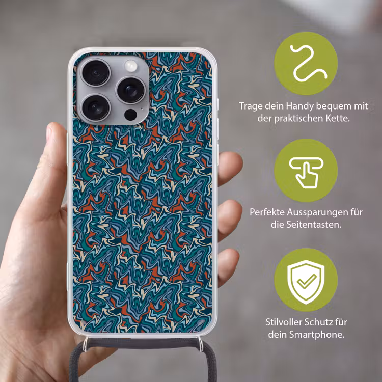 Golven - Retro - Blauw - Patroon Hoesje iPhone 16 Pro Max met koord klein 804 -sfeer2_DE
