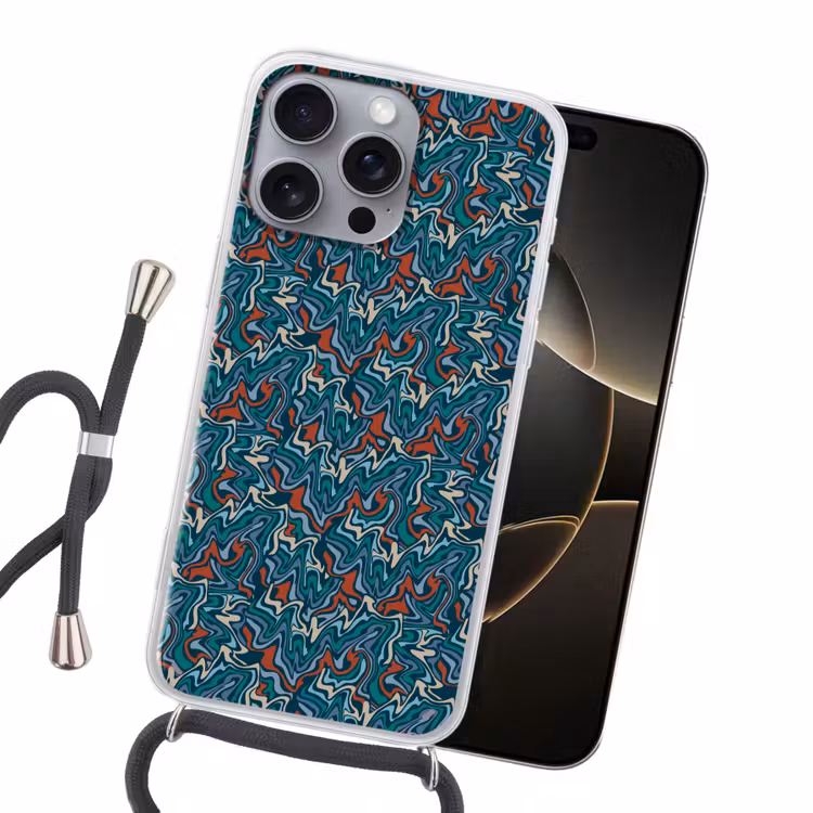 Golven - Retro - Blauw - Patroon Hoesje iPhone 16 Pro Max met koord klein 804 -sfeer1