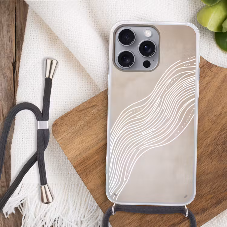 Golvende lijnen - Vloeiend - Zandkleurig Hoesje iPhone 16 Pro Max met koord klein -sfeer4