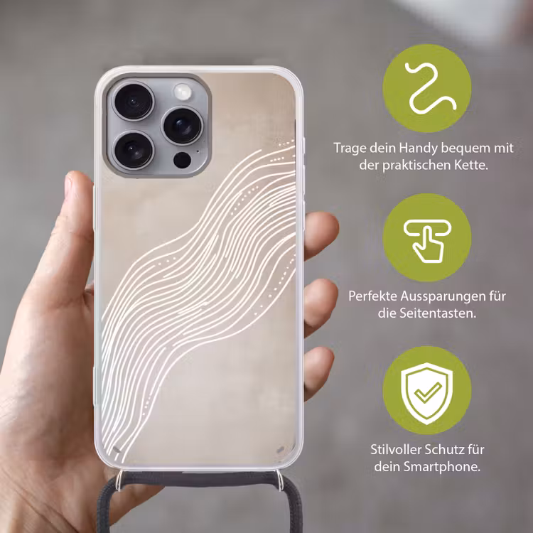 Golvende lijnen - Vloeiend - Zandkleurig Hoesje iPhone 16 Pro Max met koord klein -sfeer2_DE
