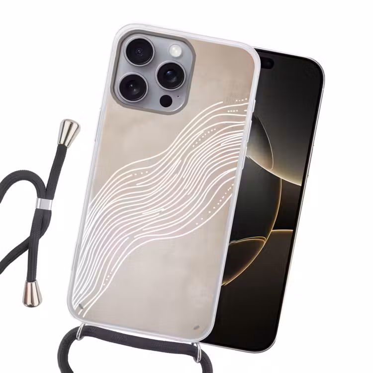 Golvende lijnen - Vloeiend - Zandkleurig Hoesje iPhone 16 Pro Max met koord klein -sfeer1