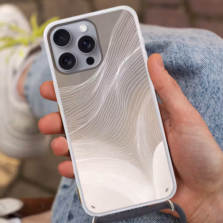 Golvende lijnen - Luchtstromen - Harmonieus Hoesje iPhone 16 Pro Max met koord klein -sfeer3
