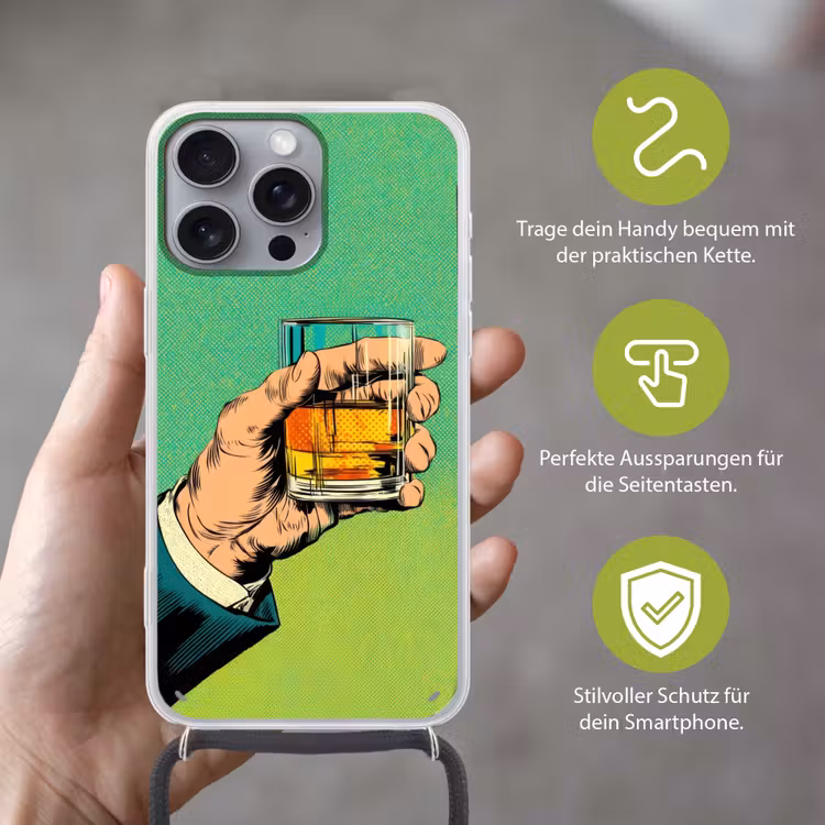 Whisky - Glas - Hand - Groen Hoesje iPhone 16 Pro Max met koord klein -sfeer2_DE