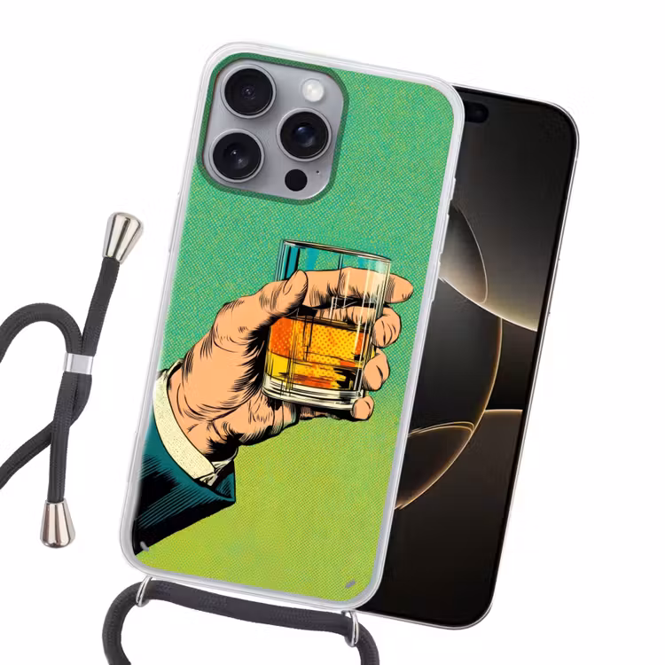 Whisky - Glas - Hand - Groen Hoesje iPhone 16 Pro Max met koord klein -sfeer1