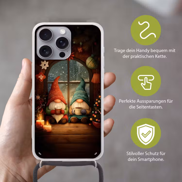 Gnooms - Kerst - Raam - Kleurrijk Hoesje iPhone 16 Pro Max met koord klein -sfeer2_DE