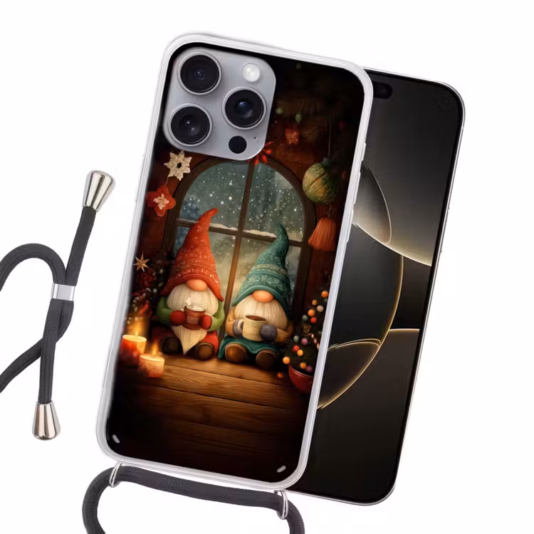 Gnooms - Kerst - Raam - Kleurrijk Hoesje iPhone 16 Pro Max met koord klein -sfeer1