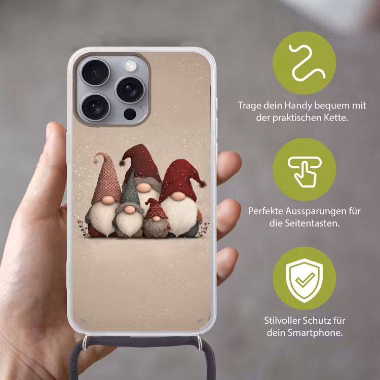 Kabouters - Kerst - Sneeuw - Puntmutsen Hoesje iPhone 16 Pro Max met koord klein -sfeer2_DE