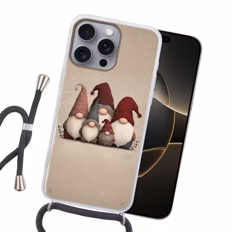 Kabouters - Kerst - Sneeuw - Puntmutsen Hoesje iPhone 16 Pro Max met koord klein -sfeer1