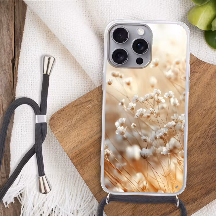 Wilde - Bloemen - Wit Hoesje iPhone 16 Pro Max met koord klein -sfeer4