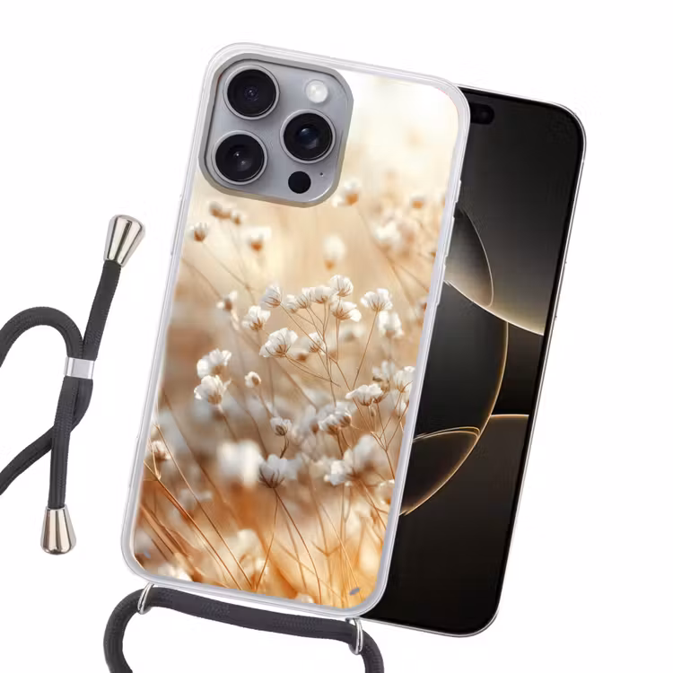 Wilde - Bloemen - Wit Hoesje iPhone 16 Pro Max met koord klein -sfeer1
