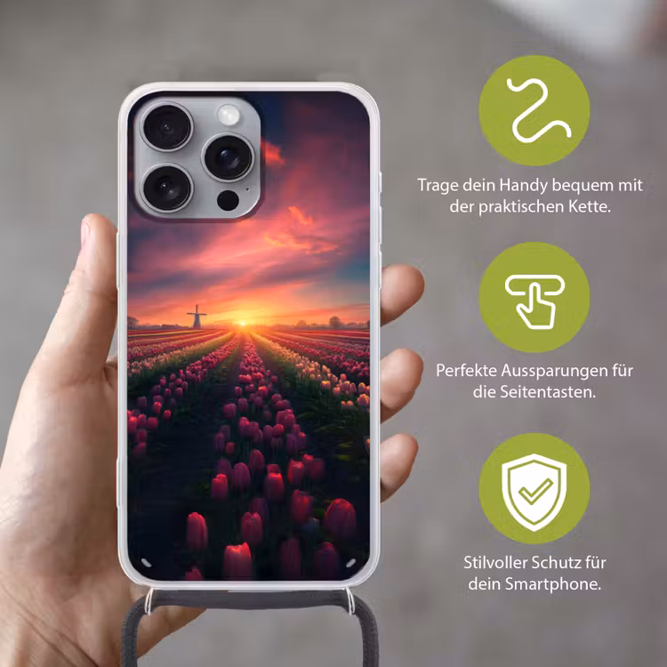 Windmolen - Zonsondergang - Landschap Hoesje iPhone 16 Pro Max met koord klein -sfeer2_DE