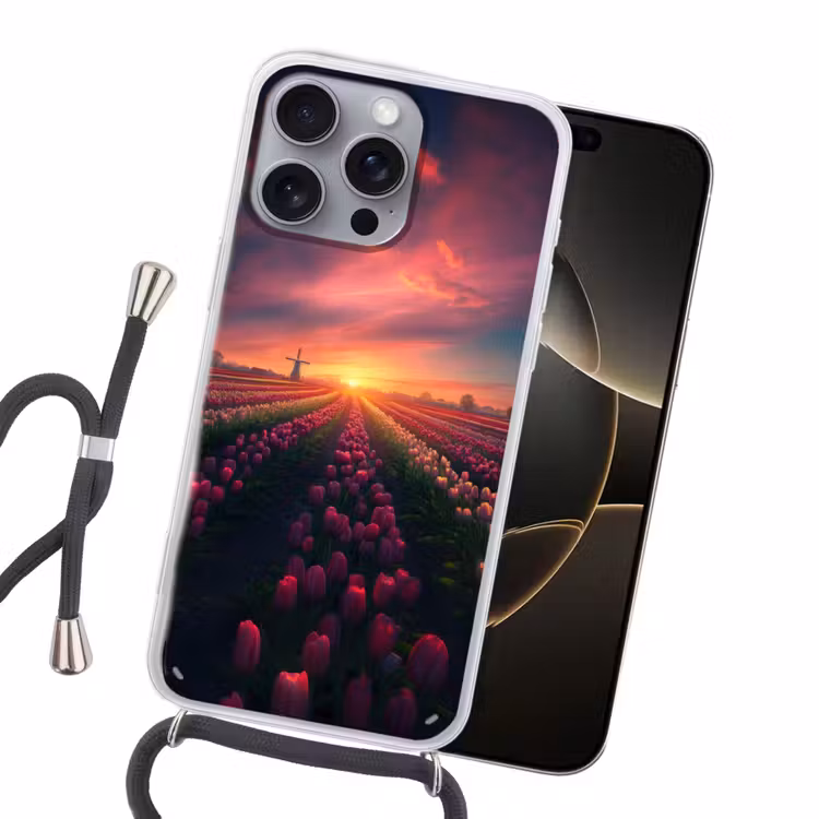 Windmolen - Zonsondergang - Landschap Hoesje iPhone 16 Pro Max met koord klein -sfeer1