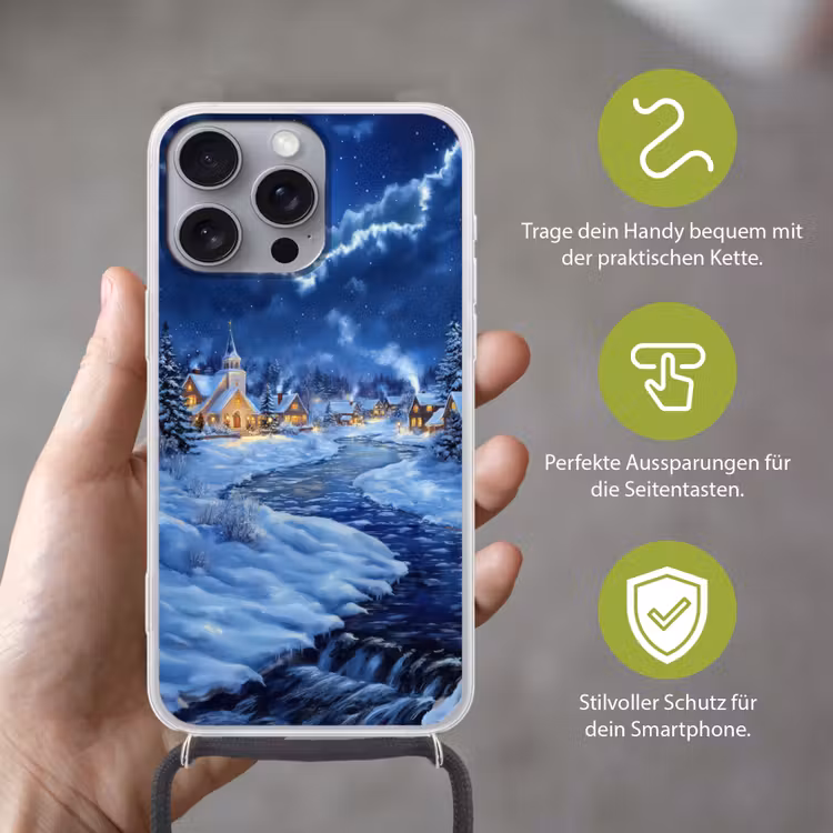 Winteravond - Kerstdorp - Donker Hoesje iPhone 16 Pro Max met koord klein -sfeer2_DE