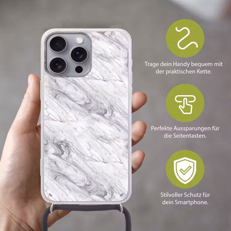 Wervelende - Grijsstructuur - Marmer - Wit Hoesje iPhone 16 Pro Max met koord klein 804 -sfeer2_DE