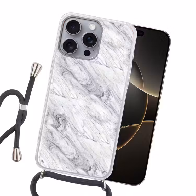 Wervelende - Grijsstructuur - Marmer - Wit Hoesje iPhone 16 Pro Max met koord klein 804 -sfeer1