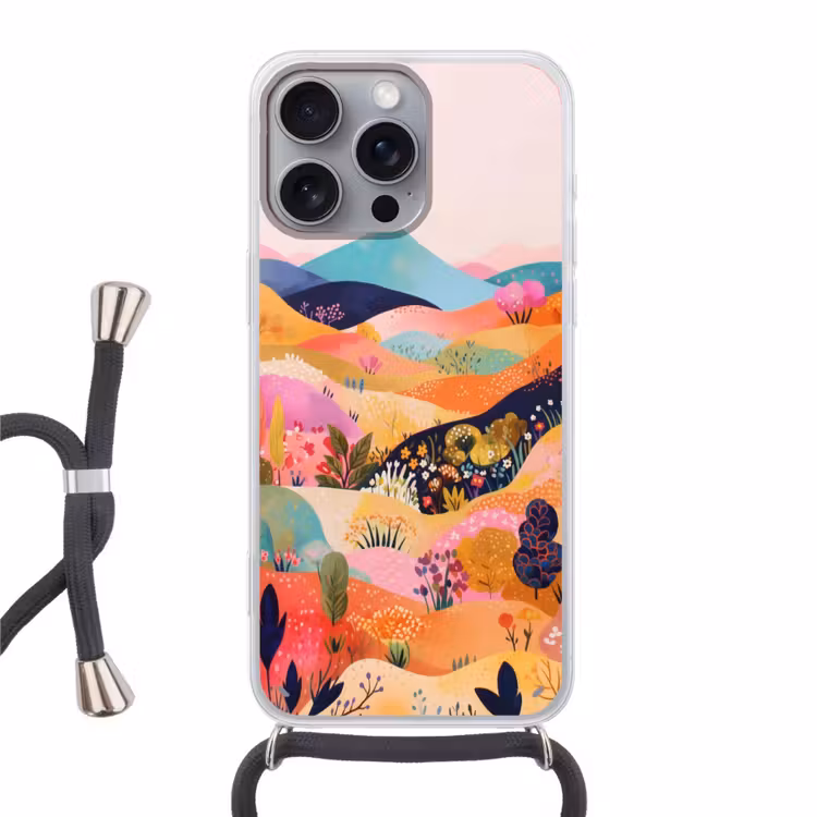 Golvende heuvels - Abstracte planten - Dromerig Hoesje iPhone 16 Pro Max met koord klein -3d