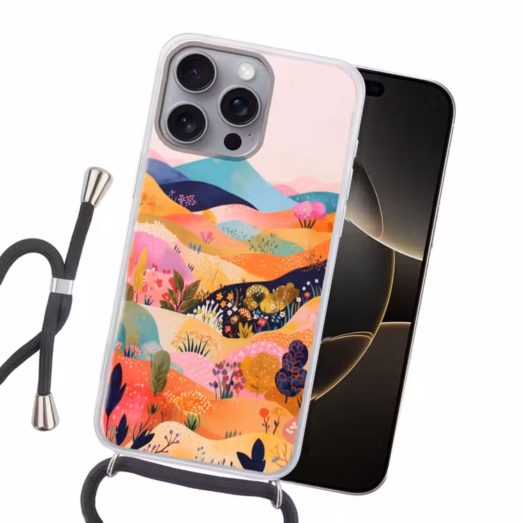 Golvende heuvels - Abstracte planten - Dromerig Hoesje iPhone 16 Pro Max met koord klein -sfeer1