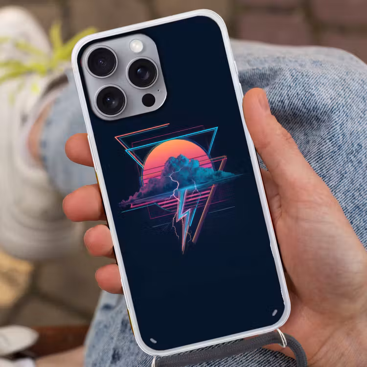 Wolk - Bliksemschicht - Driehoeken - Lijnen Hoesje iPhone 16 Pro Max met koord klein -sfeer3