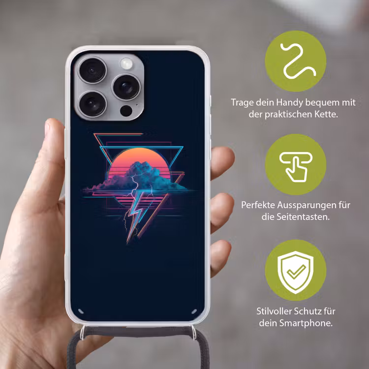 Wolk - Bliksemschicht - Driehoeken - Lijnen Hoesje iPhone 16 Pro Max met koord klein -sfeer2_DE
