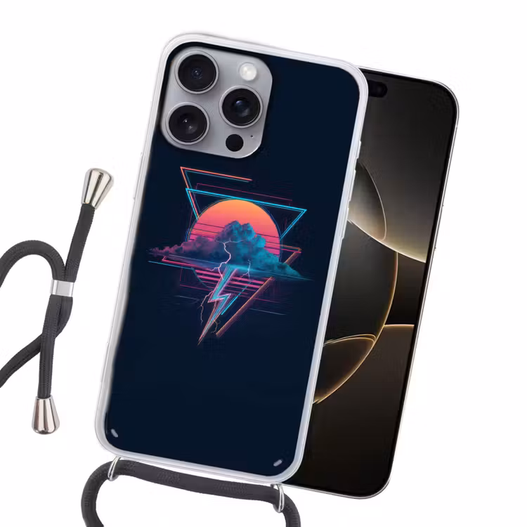 Wolk - Bliksemschicht - Driehoeken - Lijnen Hoesje iPhone 16 Pro Max met koord klein -sfeer1