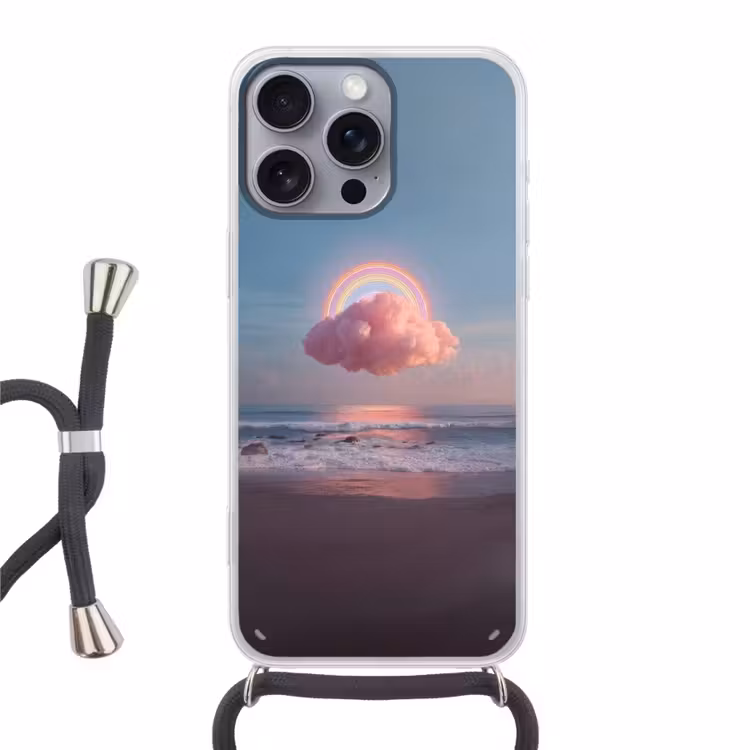 Wolk - Regenboog - Zee Hoesje iPhone 16 Pro Max met koord klein -3d