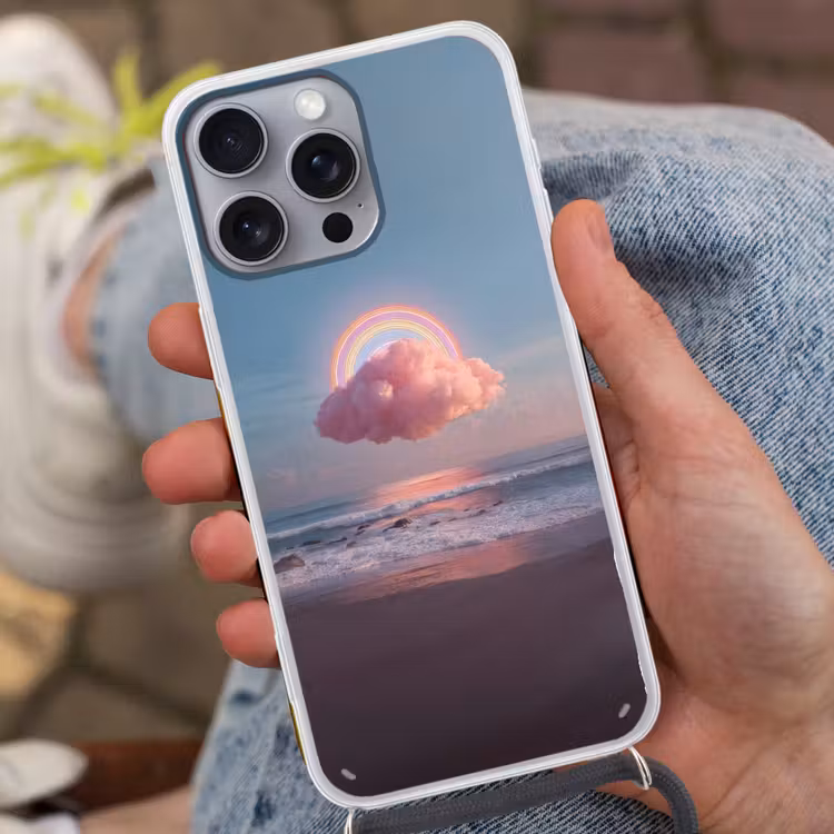 Wolk - Regenboog - Zee Hoesje iPhone 16 Pro Max met koord klein -sfeer3