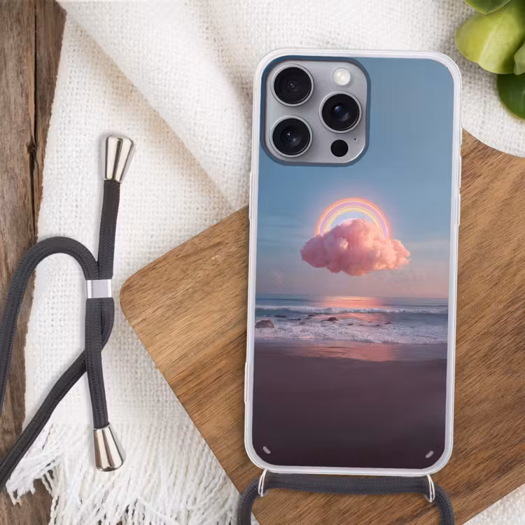 Wolk - Regenboog - Zee Hoesje iPhone 16 Pro Max met koord klein -sfeer4