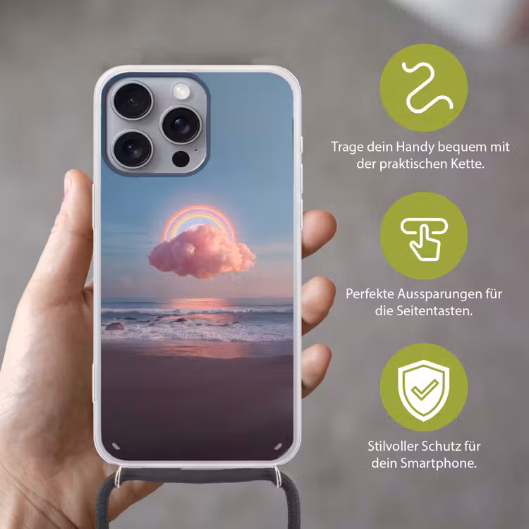 Wolk - Regenboog - Zee Hoesje iPhone 16 Pro Max met koord klein -sfeer2_DE
