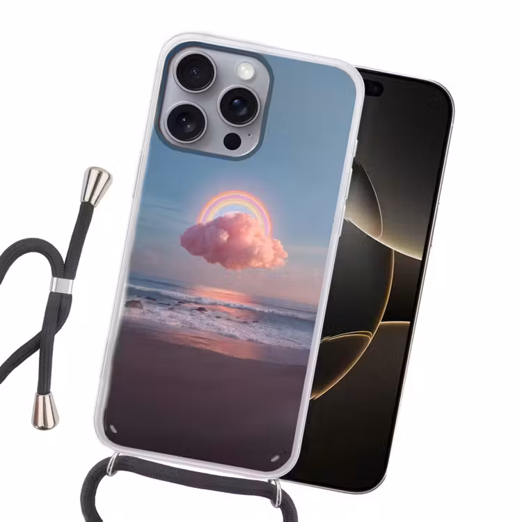 Wolk - Regenboog - Zee Hoesje iPhone 16 Pro Max met koord klein -sfeer1