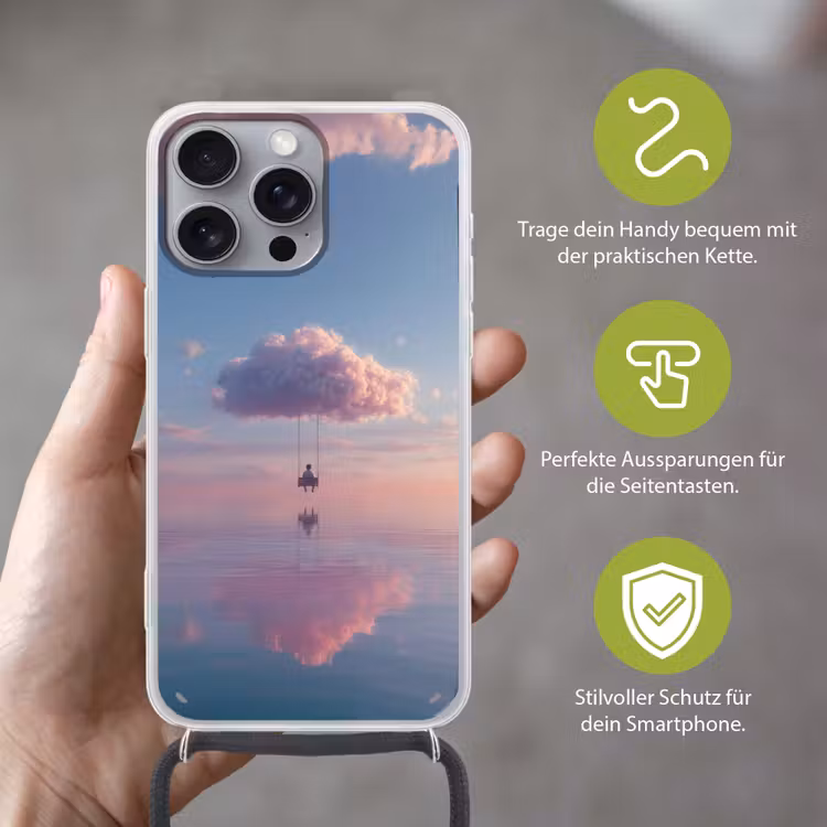 Wolk - Schommel - Kleurrijke lucht Hoesje iPhone 16 Pro Max met koord klein -sfeer2_DE