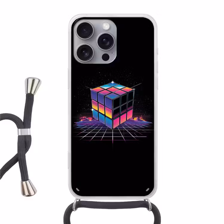 Kubus - Kleurrijk - Raster Hoesje iPhone 16 Pro Max met koord klein -3d