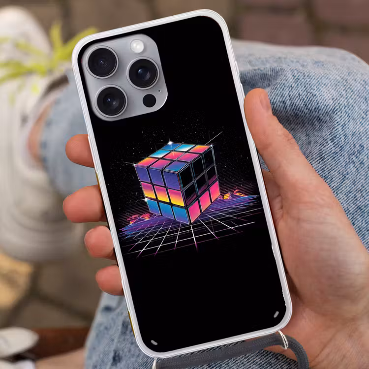 Kubus - Kleurrijk - Raster Hoesje iPhone 16 Pro Max met koord klein -sfeer3