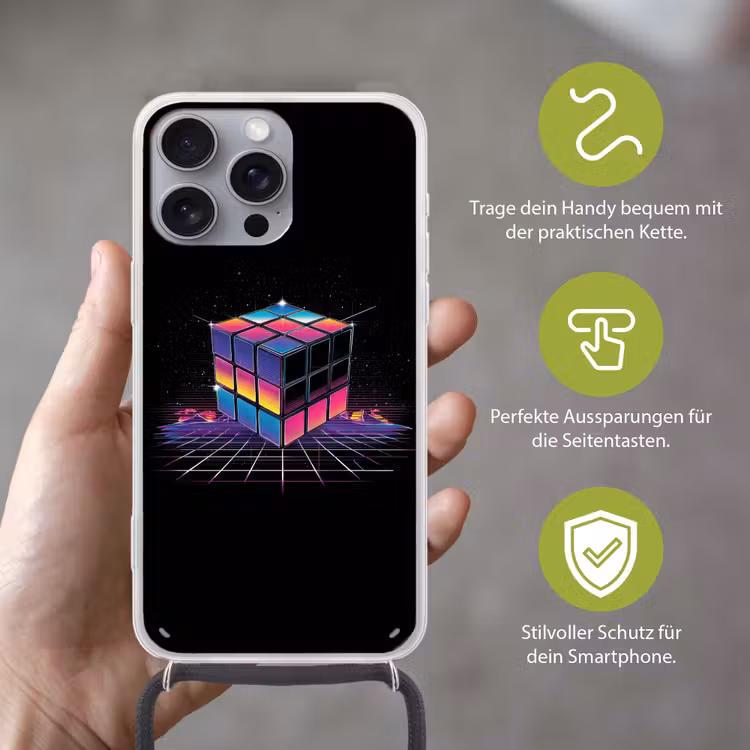 Kubus - Kleurrijk - Raster Hoesje iPhone 16 Pro Max met koord klein -sfeer2_DE