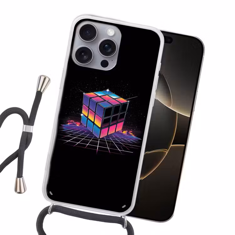 Kubus - Kleurrijk - Raster Hoesje iPhone 16 Pro Max met koord klein -sfeer1