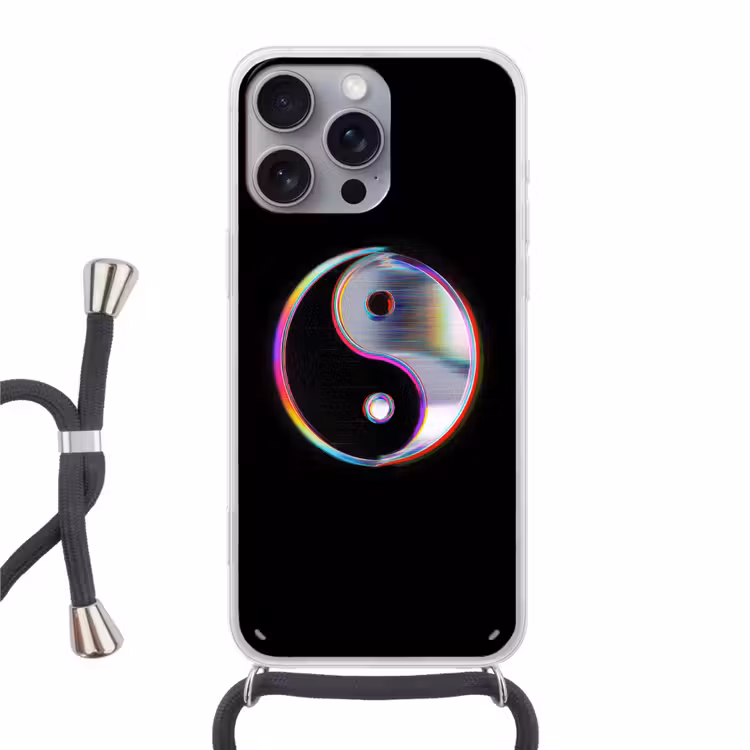 Yin-Yang - Cirkel - Regenboog Hoesje iPhone 16 Pro Max met koord klein -3d