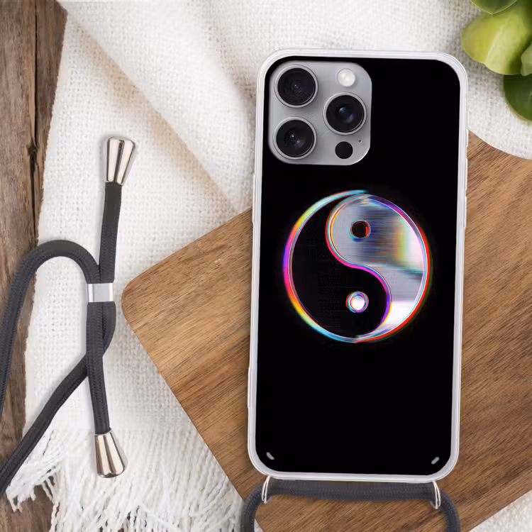 Yin-Yang - Cirkel - Regenboog Hoesje iPhone 16 Pro Max met koord klein -sfeer4