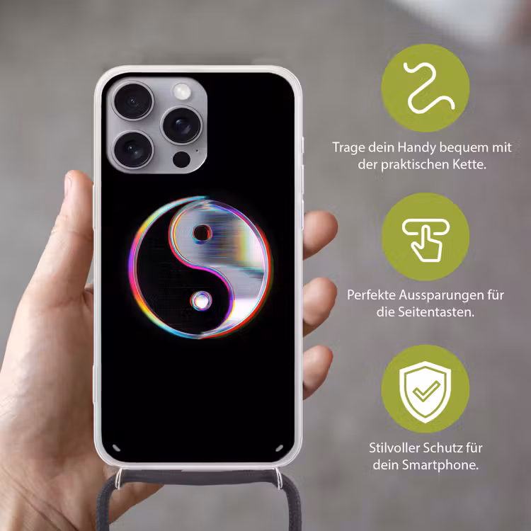Yin-Yang - Cirkel - Regenboog Hoesje iPhone 16 Pro Max met koord klein -sfeer2_DE