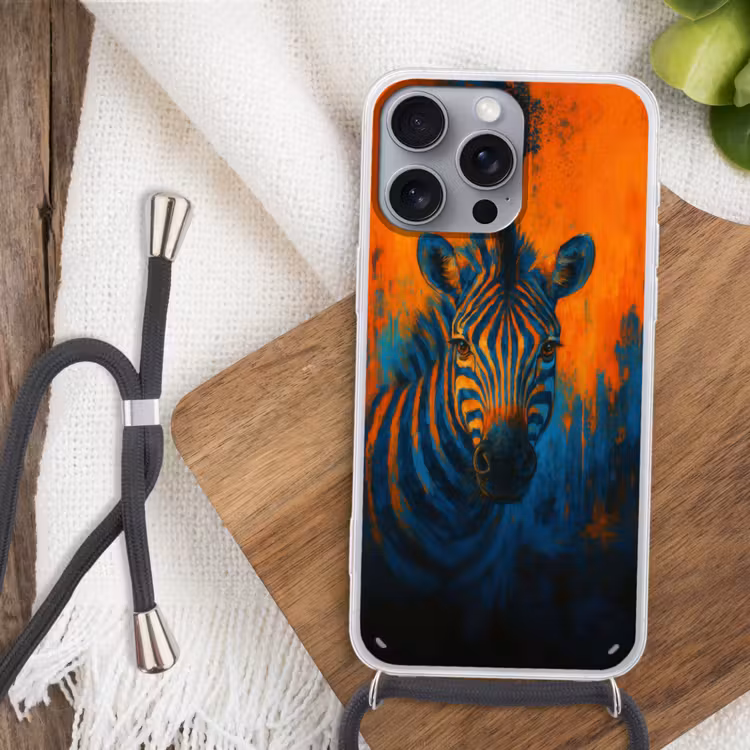 Zebra - Abstract - Blauw Hoesje iPhone 16 Pro Max met koord klein -sfeer4