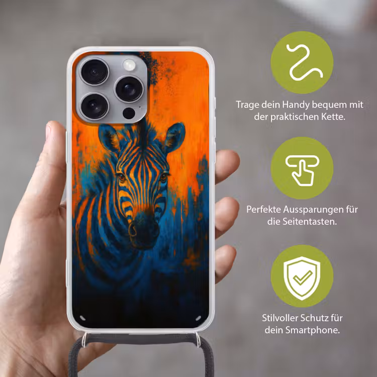 Zebra - Abstract - Blauw Hoesje iPhone 16 Pro Max met koord klein -sfeer2_DE