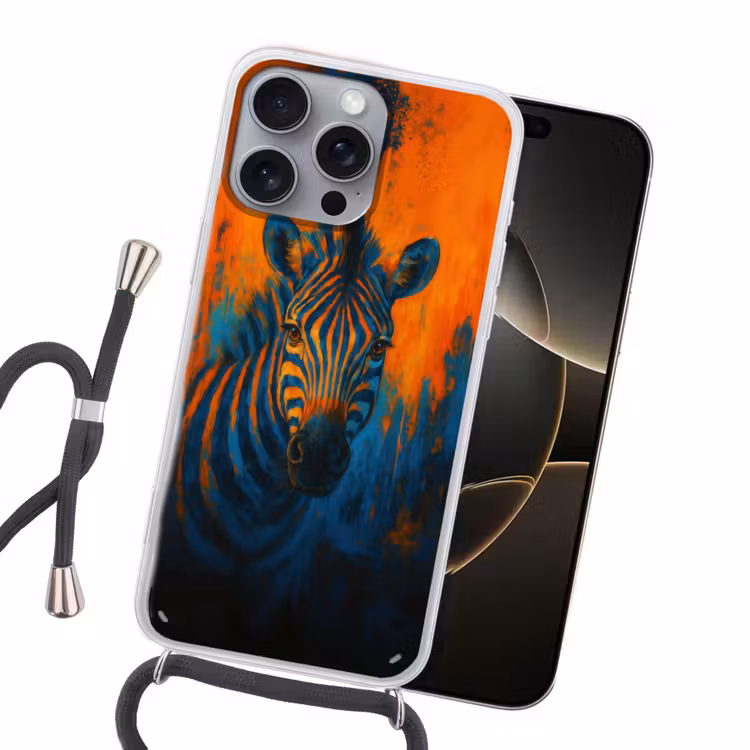 Zebra - Abstract - Blauw Hoesje iPhone 16 Pro Max met koord klein -sfeer1