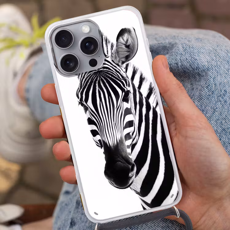 Zebra - Close-up - Zwart - Strepen Hoesje iPhone 16 Pro Max met koord klein -sfeer3