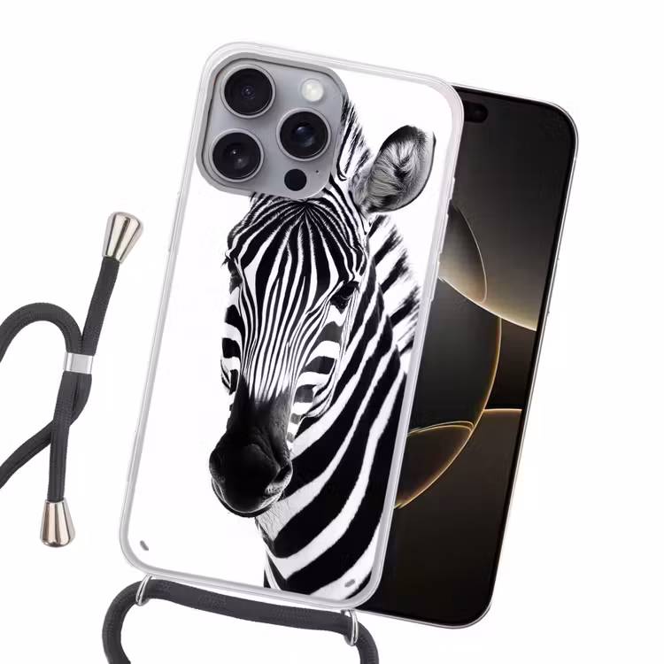 Zebra - Close-up - Zwart - Strepen Hoesje iPhone 16 Pro Max met koord klein -sfeer1
