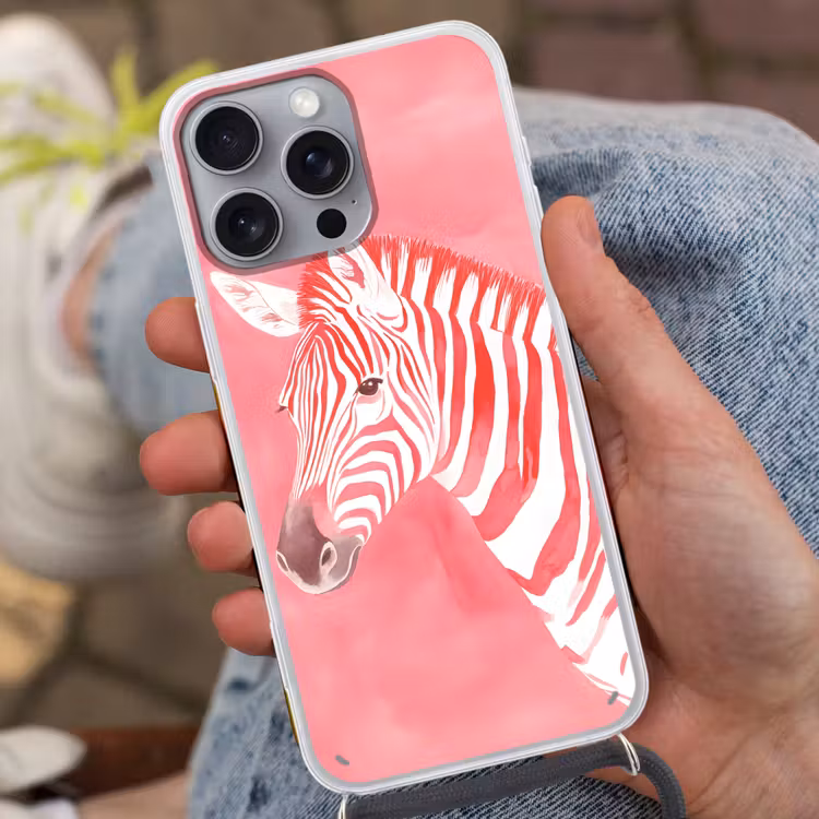 Zebra - Pink - Verf Hoesje iPhone 16 Pro Max met koord klein -sfeer3